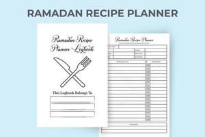 recept anteckningsbok för ramadan festival. ramadan måltid och mat recept tracker interiör med de checklista. muslim festival recept logga bok mall vektor. särskild recept tidning interiör. vektor
