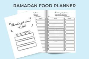 muslim festival ramadan mat planerare interiör logga bok. dagligen iftar, suhoor, och snacks tracker dagbok interiör. ramadan dagligen måltid planerare anteckningsbok interiör. tidning mall interiör. vektor