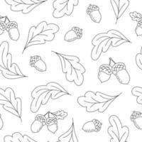 ek löv och ollon sömlös mönster i klotter stil vektor