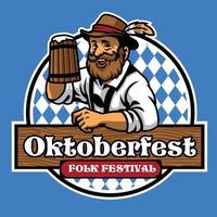 bricka av oktoberfest med gammal man och öl vektor