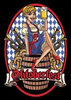 glücklich Mädchen von Oktoberfest Sitzung auf das Bier Fass vektor