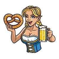 sexy Oktoberfest Mädchenbrezel und Bier vektor