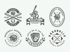 Jahrgang Baseball Sport Logos, Embleme, Abzeichen, Zeichen, Etiketten. einfarbig Grafik Kunst. vektor