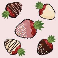 mogen jordgubbar i choklad glasyr. fondue efterrätt. sömlös mönster. vektor illustration.