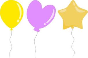 tecknad serie färgrik hjärta, runda och stjärna knippa av ballonger för högtider, festival, årsdag eller födelsedag fest dekoration. vektor