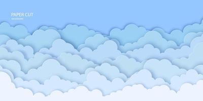 3d Wolken auf Blau Himmel Hintergrund im Papier Schnitt Stil. vektor