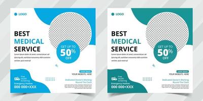 medicinsk sjukvård service social media posta mall design för samling av sjukhus och klinik. vektor