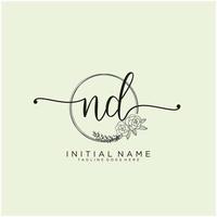första nd feminin logotyp samlingar mall. handstil logotyp av första signatur, bröllop, mode, smycken, boutique, blommig och botanisk med kreativ mall för några företag eller företag. vektor