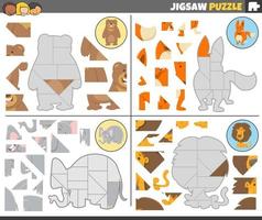 Puzzle Puzzle Spiele einstellen mit komisch Karikatur Tiere vektor