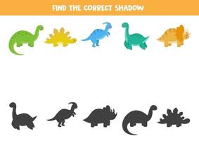 Finde die richtigen Schatten von Dinosauriern. logisches Rätsel für Kinder. vektor