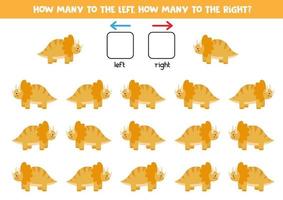 links oder rechts mit niedlichem Dinosaurier. logisches Arbeitsblatt für Kinder im Vorschulalter. vektor