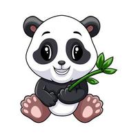 tecknad serie bebis panda med grön bambu vektor