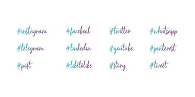 uppsättning namn på sociala medier med hashtaggen vektor