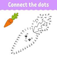 Punkt-zu-Punkt-Spiel mit Karotten. zeichne eine Linie. für Kinder. Arbeitsblatt für Aktivitäten. Malbuch. mit Antwort. Zeichentrickfigur. Vektorillustration. vektor