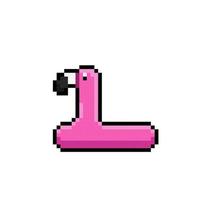 flamingo simning ballong i pixel konst stil vektor