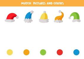 Farbanpassungsspiel für Kinder. Passen Sie die Kappen nach Farbe an. vektor