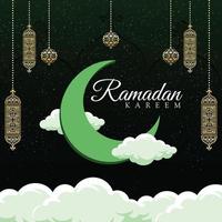 ramadan kareem vektor baner eller affisch med gyllene lykta och moln prydnad, lämplig för fira ramadan evenemang.