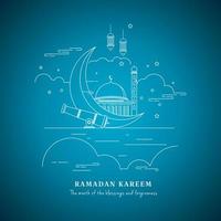 linje konst ramadan kareem med mörk blå bakgrund vektor