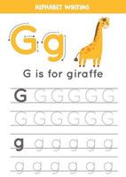 g ist für Giraffe. Arbeitsblatt zur Verfolgung des englischen Alphabets. vektor