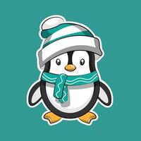 söt vinter- pingvin bär snowcap och scarf vektor