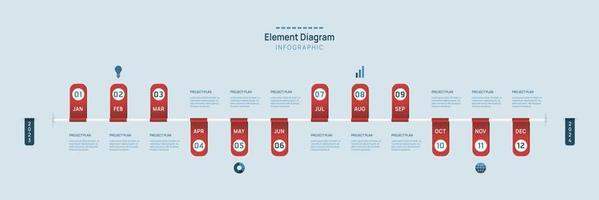 infographic mall för företag. 12 månader modern tidslinje element diagram kalender, 4 fjärdedel steg milstolpe presentation vektor infografik.