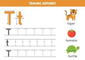 handstil övning med alfabetet bokstaven. spårning t. vektor