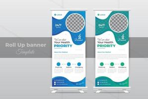 kreativ medizinisch Gesundheit Pflege Mehrzweck Geschäft Apotheke Vertikale x Banner aufrollen Banner Design Krankenhaus Arzt Klinik Dental Flagge modern Konzept Design zum drucken mit 2 Farbe Variationen vektor