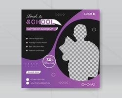 Schule Eintritt Sozial Medien Post Design mit Geschäft Bildung Beförderung Werbung Kinder online Marketing Netz Banner Layout Vorlage vektor