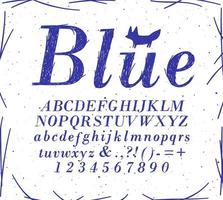 Alphabet Schraffur Stift Linie Stil Zeichnung mit Blau Farbe auf Weiß Hintergrund vektor