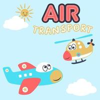 komisch Luft Transport Karikatur, Flugzeug mit Hubschrauber auf Luft vektor