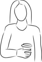 Frau und Kaffee, Vektor. Hand gezeichnet skizzieren. vektor