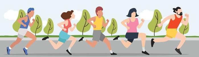 löpare, grupp män och kvinnor som springer utomhus vektor