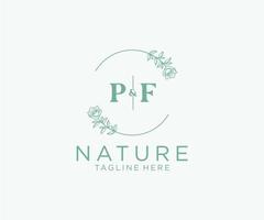 första pf brev botanisk feminin logotyp mall blommig, redigerbar förhandsgjord monoline logotyp lämplig, lyx feminin bröllop varumärke, företags. vektor