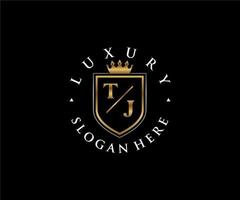 Royal Luxury Logo-Vorlage mit anfänglichem tj-Buchstaben in Vektorgrafiken für Restaurant, Lizenzgebühren, Boutique, Café, Hotel, Heraldik, Schmuck, Mode und andere Vektorillustrationen. vektor