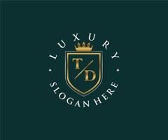 Royal Luxury Logo-Vorlage mit anfänglichem td-Buchstaben in Vektorgrafiken für Restaurant, Lizenzgebühren, Boutique, Café, Hotel, Heraldik, Schmuck, Mode und andere Vektorillustrationen. vektor
