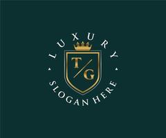 Royal Luxury Logo-Vorlage mit anfänglichem tg-Buchstaben in Vektorgrafiken für Restaurant, Lizenzgebühren, Boutique, Café, Hotel, Heraldik, Schmuck, Mode und andere Vektorillustrationen. vektor