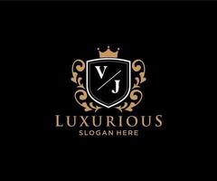 Royal Luxury Logo-Vorlage mit anfänglichem vj-Buchstaben in Vektorgrafiken für Restaurant, Lizenzgebühren, Boutique, Café, Hotel, Heraldik, Schmuck, Mode und andere Vektorillustrationen. vektor