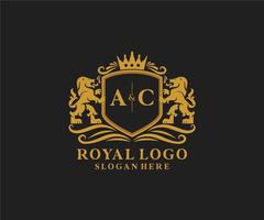 första ac brev lejon kunglig lyx logotyp mall i vektor konst för restaurang, kungligheter, boutique, Kafé, hotell, heraldisk, Smycken, mode och Övrig vektor illustration.