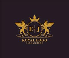 Initiale ej Brief Löwe königlich Luxus heraldisch, Wappen Logo Vorlage im Vektor Kunst zum Restaurant, Königtum, Boutique, Cafe, Hotel, heraldisch, Schmuck, Mode und andere Vektor Illustration.