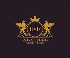 första ef brev lejon kunglig lyx heraldisk, vapen logotyp mall i vektor konst för restaurang, kungligheter, boutique, Kafé, hotell, heraldisk, Smycken, mode och Övrig vektor illustration.