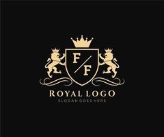 Initiale ff Brief Löwe königlich Luxus heraldisch, Wappen Logo Vorlage im Vektor Kunst zum Restaurant, Königtum, Boutique, Cafe, Hotel, heraldisch, Schmuck, Mode und andere Vektor Illustration.