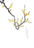 japansk bakgrund med guld och svart textur vektor. körsbär blomma blomma dekorationer i årgång stil. konst naturlig baner design i årgång stil. vektor