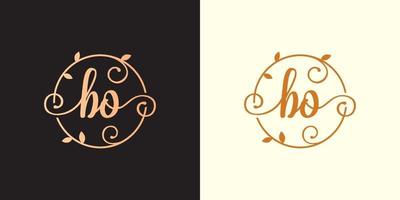 dekoratives, luxuriöses Buchstaben-Bo-Initial, edles Monogramm-Logo innerhalb eines kreisförmigen Stiels, Stiels, Nestes, der Wurzel mit Blattelementen. Buchstabe Bo Blumenstrauß Hochzeitslogo vektor