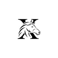 brev x huvud häst logotyp design. vektor kombination av djur och brev. lämplig för din design behöver, logotyp, illustration, animation, etc.