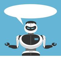 chatbot robot begrepp. dialog hjälp service. bot med Tal meddelande isolerat på en blå bakgrund, plats för text. vektor