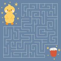 labyrint spel för ungar. söt kycklingar, ankungar ser för en sätt till de påsk kaka. söt påsk. tryckbar arbetsblad. vektor tecknad serie illustration för ortodox påsk.