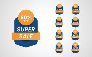 einstellen Super Verkauf Rabatt Etikett Etikette Besondere Angebot 10 zu 50 Prozent Illustration Vorlage Design vektor