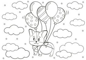 süß Färbung Seite mit süß Corgi Hündchen Charakter schwebend gebunden zu Herz Luftballons vektor