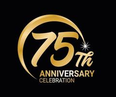 75 .. Jahrestag Ordinal- Nummer Zählen Vektor Kunst Illustration im atemberaubend Schriftart auf Gold Farbe auf schwarz Hintergrund