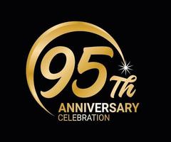 95 .. Jahrestag Ordinal- Nummer Zählen Vektor Kunst Illustration im atemberaubend Schriftart auf Gold Farbe auf schwarz Hintergrund